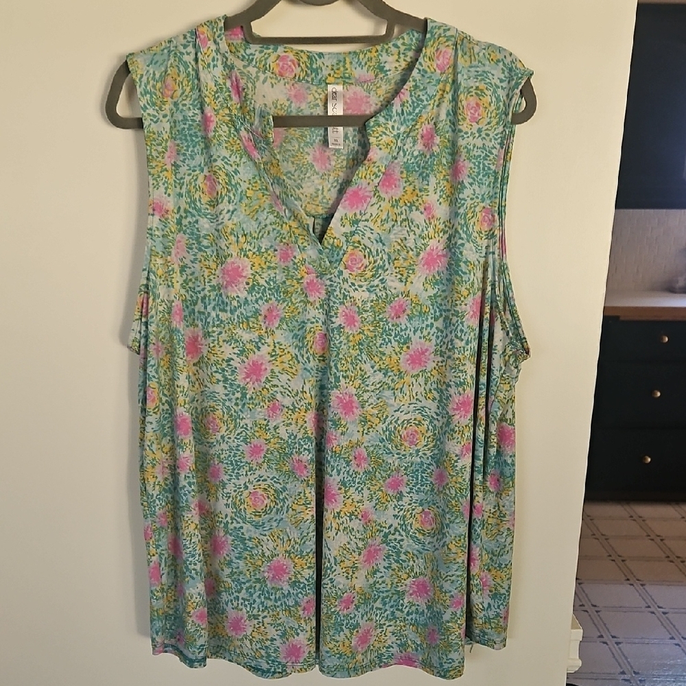 Floral Sleeveless Blouse - Pink and Green